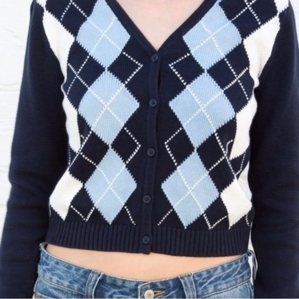Brandy Melville Navy Argyle v neck